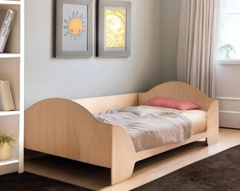 Toddler Handmade Floor Bed | Montessori Plywood Bed | Kids Wooden Bed with Rails | Toddler Bed with Legs and Slats | Co-Sleeping Bed