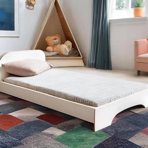 Handcrafted White Toddler Floor Bed | Montessori-Inspired Plywood Bed | Eco-Friendly | Kids Furniture | Eco Kids Universe