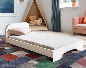 Handcrafted White Toddler Floor Bed | Montessori-Inspired Plywood Bed | Eco-Friendly | Kids Furniture | Eco Kids Universe