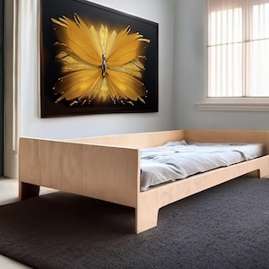 Cama de piso con patas y listones de inspiración Montessori / Cama de madera contrachapada hecha a mano / Cama de madera para niños / Cama de piso para niños / Cama portátil para niños pequeños