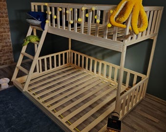 安全柵付き子供用木製二段ベッド、エコ素材、ベッドフレーム、ボトム