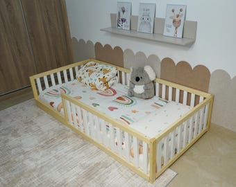Toddler Floor Bed for US Standards-2.48 in (6.3 cm) in Gap Between Rails, With Door Option, Choose The Color Option, Toddler Bed