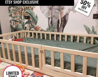 Black Friday Deal With Door Option, Montessori Bed, Floor Bed with Rails, Toddler Bed, Co-Sleeping Bed, Bodenbett, Kinderbett, Bed Frame