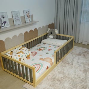 Toddler Floor Bed for US Standards-2.48 in (6.3 cm) in Gap Between Rails, With Door Option, Choose The Color Option ,Co-Sleeping Bed