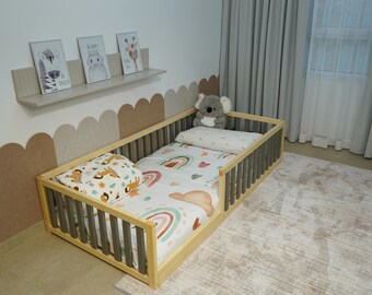 Toddler Floor Bed for US Standards-2.48 in (6.3 cm) in Gap Between Rails, With Door Option, Choose The Color Option ,Co-Sleeping Bed