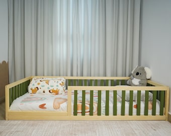 Toddler Floor Bed for US Standards-2.48 in (6.3 cm) in Gap Between Rails, With Door Option, Choose The Color Option ,Montessori Inspired Bed