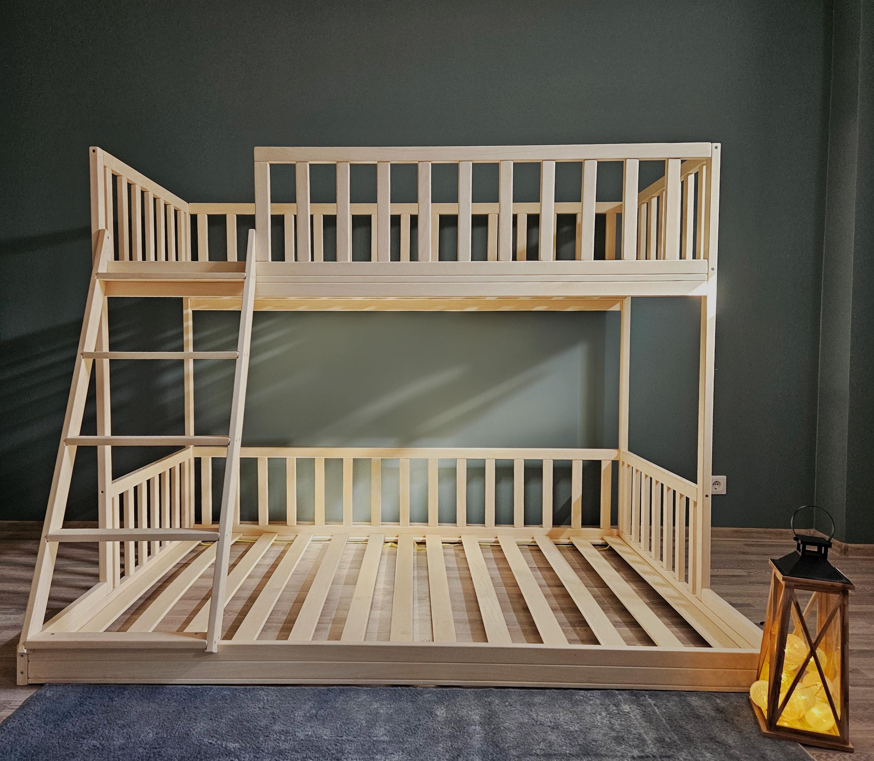 Wooden Bunk Bed for Kids With Safety Rails Eco Materials Bed Frame Bottom Bed Kinderbett Floor Bed Montessori Floor Bed Kids Bed Etsy UK