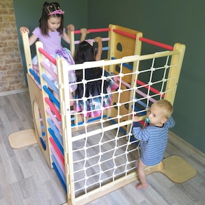 Wooden Montessori Inspired Indoor Playground | Customizable Square Climbing Gym for Toddlers with Interchangeable Boards and Accessories