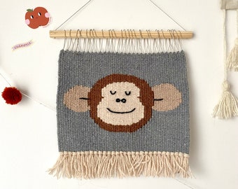 Affe handgewebter Wandbehang für Baby, Wandbehang, Kinderzimmer, Kinderzimmer, Baby