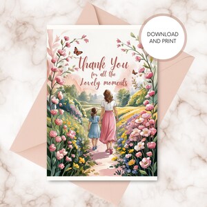 Mother’s Day Card Printable | Floral Mother & Daughter Card | Thank You Mom Digital Download | Wholesome Mother’s Day Gift