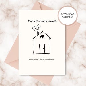 Home os where mom is - Mother's Day Card - Mother's Day Gift - digital Greeting Card - Instant Printable PDF - Perfect Last-Minute Gift