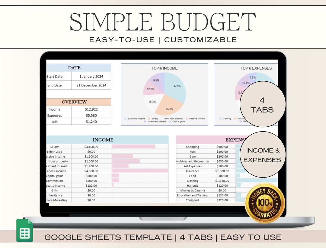Simple Budget Spreadsheet Template | Google Sheets Monthly Budget ...