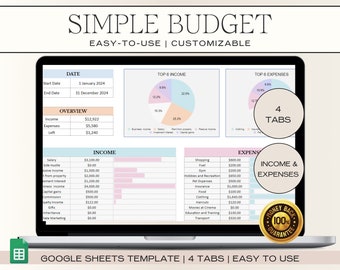Einfache Haushaltstabellenvorlage | Google Sheets Monatlicher Budgetplaner | Digitaler Budget, Verschuldung, und Ersparnis Tracker für einfache Finanzierungen