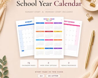 2026-2027 School Year Calendar Printable | Academic Planning (Digital Download)