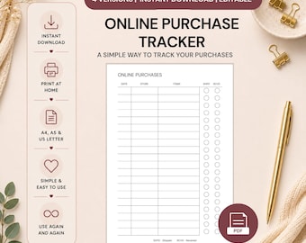 Online Purchase Tracker Printable | Shopping & Order Log
