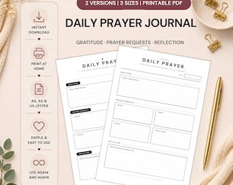 Daily Prayer Journal Printable | Gratitude, Requests, Reflection (Digital Download)