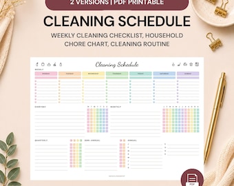 Cleaning Schedule Planner, Weekly Cleaning Checklist, Household Chore Chart, Cleaning Routine Tracker, A4/A5/Letter, Instant Download