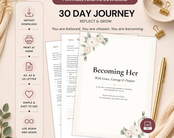 30-Day Christian Growth Journal for Women, Devotional Prayer Workbook (Digital Download)