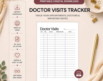 Doctor Visits Tracker Printable | Medical Appointment Log & Health Organizer