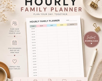 Hourly Family Planner Printable | Daily Schedule Organizer (A4, A5, US Letter) (Digital Download)
