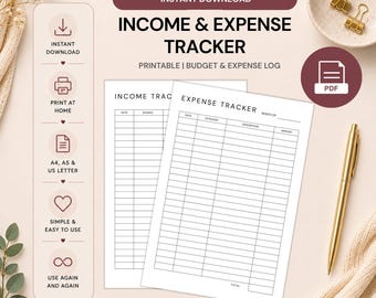 Income and Expense Tracker Printable | Budget & Expense Log