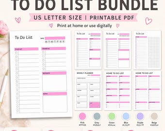 Printable To Do List Bundle, Daily Weekly Home Planners (US Letter PDF)