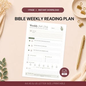Planejador minimalista semanal de estudo bíblico | Diário de reflexão das Escrituras (Download digital)