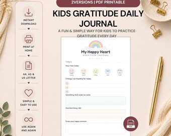 Kids Gratitude Journal Printable, Daily Mood Tracker, Homeschool Activity (PDF)