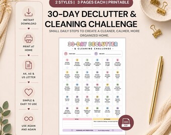 30-Day Declutter Cleaning Challenge | Home Organization Checklist Printable (PDF)