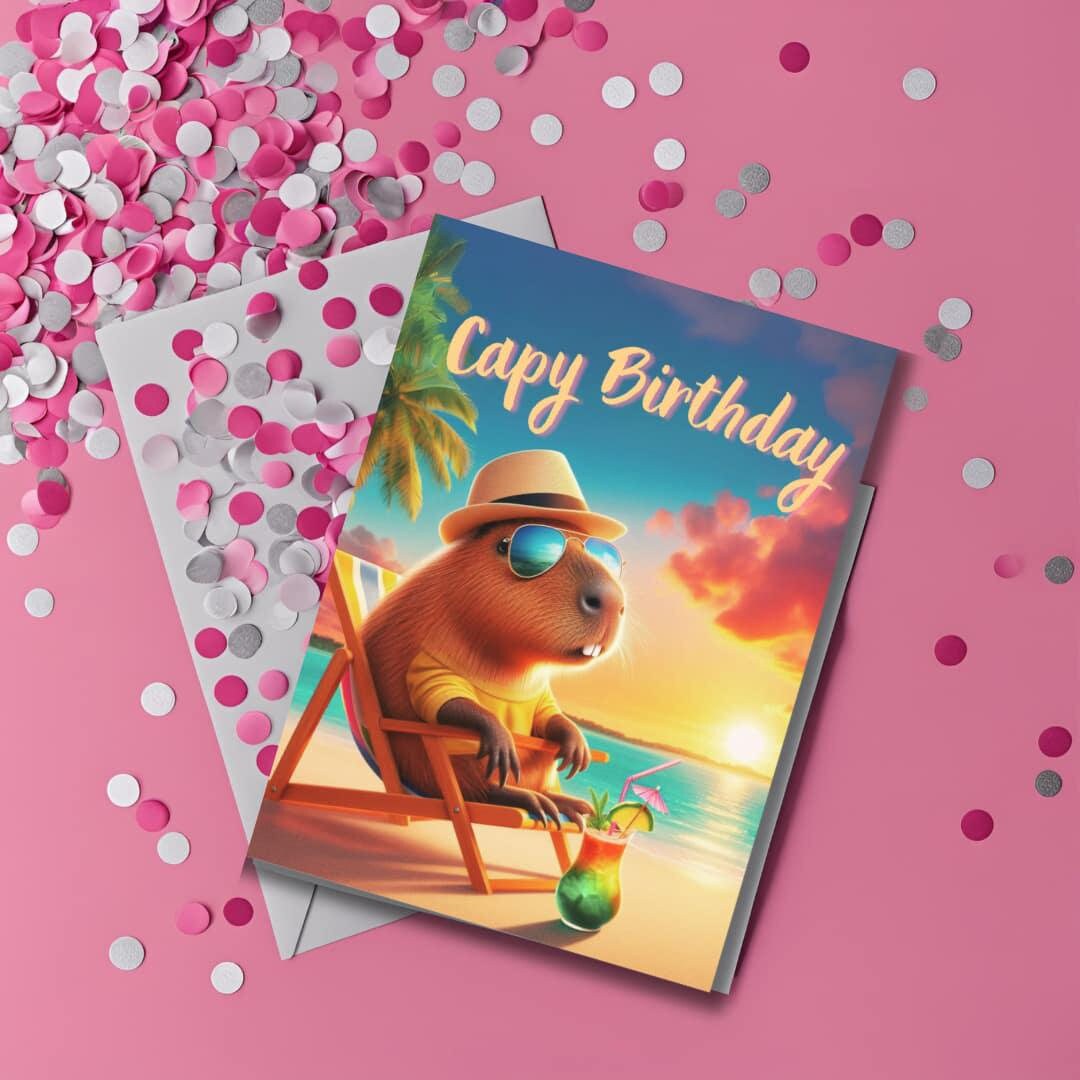 Cute Capybara Birthday Card Digital Download Printable Capybara Card ...
