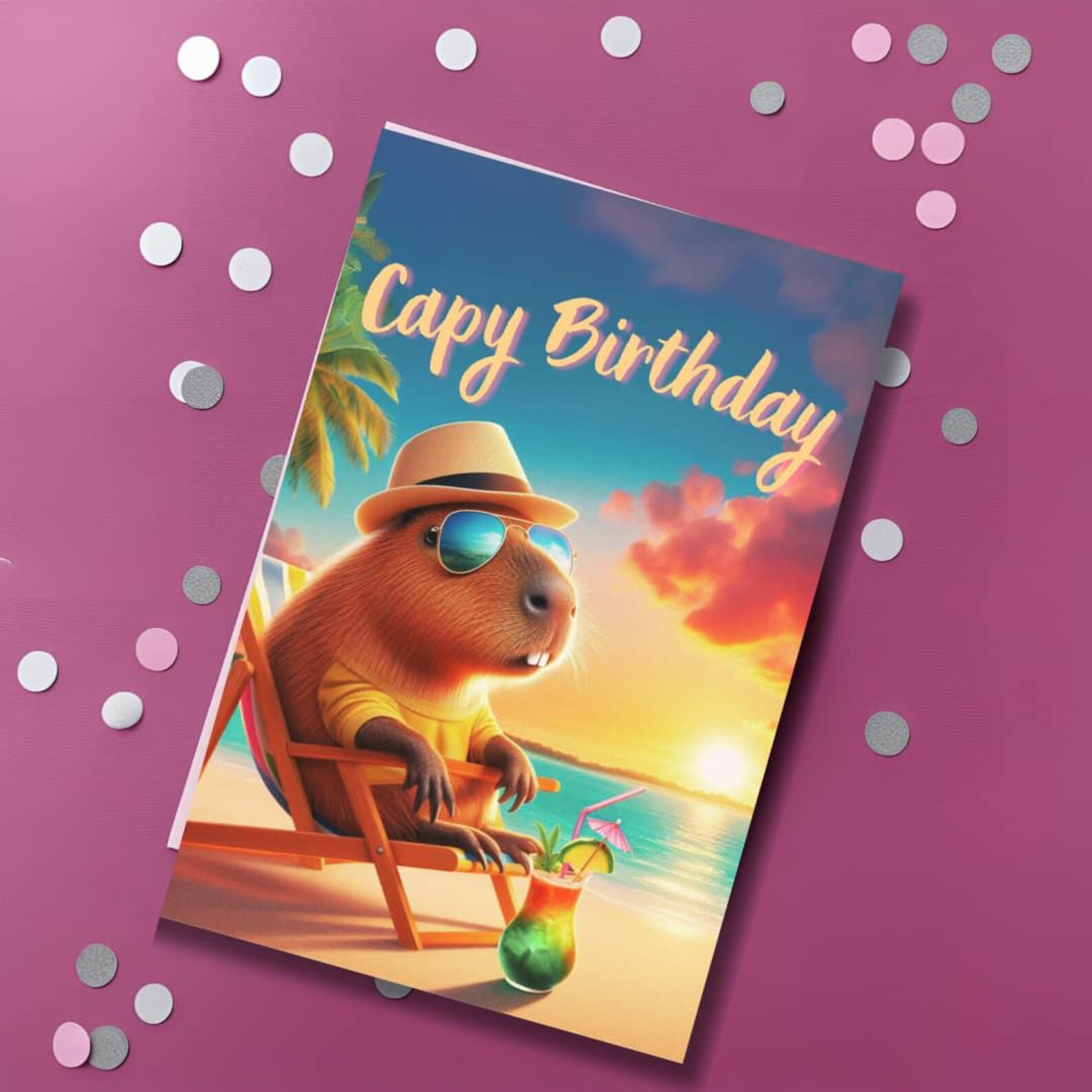 Cute Capybara Birthday Card Digital Download Printable Capybara Card ...