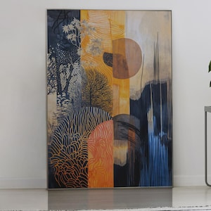 Abstract contemporary art print - traditional Indonesian - Javanese - Balinese - patterns - neutral - nature - wood effect