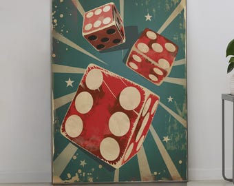 Rol de dobbelstenen poster - art print - shabby chic - union jack - restauratie - vintage - antiek effect - vegas - casino - gokken - retro kunst