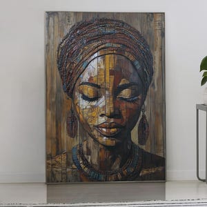 African woodwork carving style wall art poster - Wooden - African art - Afro - Black woman - Black art - trendy print - African woman