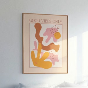 Sólo buenas vibraciones - impresión de arte - cartel - decoración de la pared - contemporáneo - minimalista - abstracto - rosa - salmón - beige - neutral - afirmación