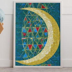 Geometric Crescent Moon with Islamic Art Motifs - Islamic art - ramadan - green - Muslim - halal - Pakistan