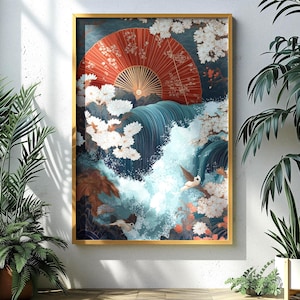Chinese art - Chinese fan - wave - fan - flowers - floral - birds - oriental - traditional - intricate