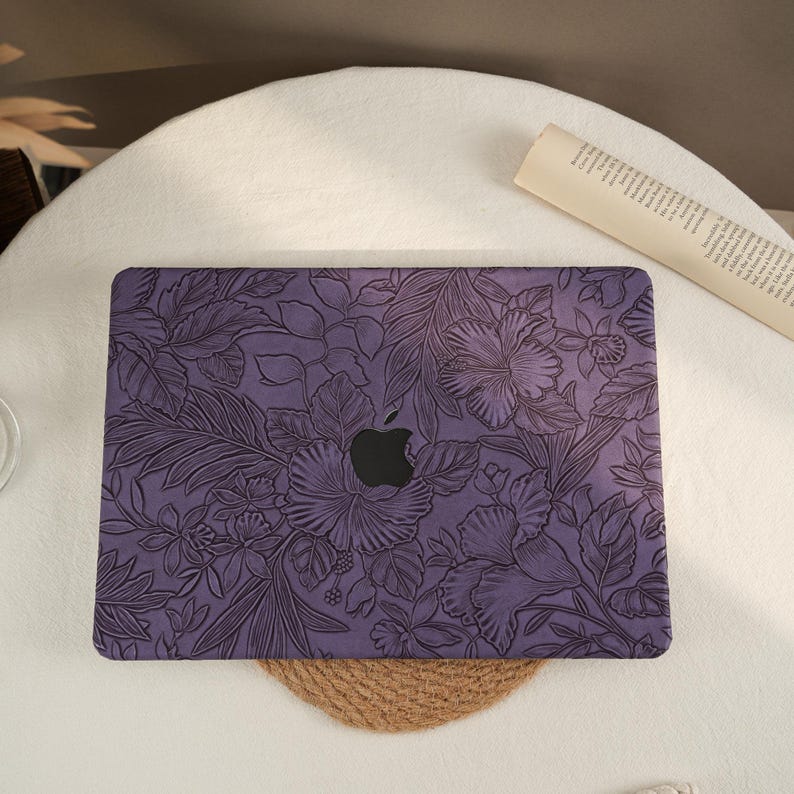 Dark Purple Elegant Floral Leather PU Mac Case MacBook Pro 13 Air 13
