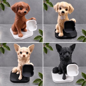 May include: Four dog-shaped desk organizers, each featuring a seated canine figure holding a square container. The figures come in brown, cream, and black, paired with either white or black square bases and matching square containers.
