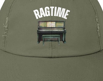Ragtime Cap, Unisex Distressed Gift Hat for Pianist, Jazz Musician, Ragtime Enthusiast, Piano Player