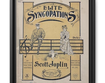 Framed Sheet Music Print &quot;Elite Syncopations&quot; by Scott Joplin (1902) on Matte Canvas, Multi-color/sizes, Vintage Home Decor Wall Art