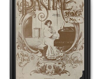 Framed Sheet Music Print &quot;Pastime Rag No. 4&quot; by Artie Matthews (1920) on Matte Canvas Print, Multi-colors/sizes, Vintage Home Decor Wall Art