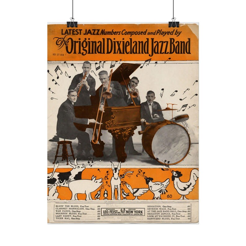 Original Dixieland Jazz Band Poster: Vintage Sheet Music Cover - Etsy