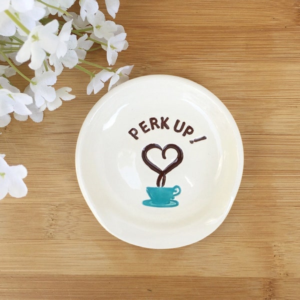 Perk Up Ceramic Spoon Rest | Mini Teaspoon Rest | Coffee Lovers Gift | Spoon Holder | Kitchen Spoon Rest | Hostess Gift for Coffee Nook