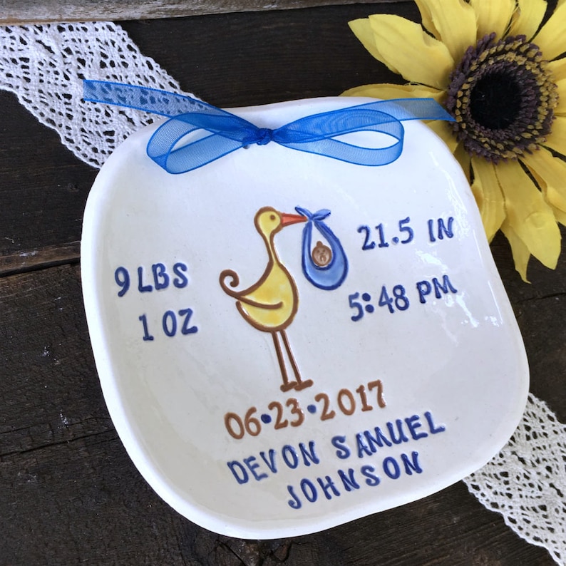 Stork Personalized Baby Birth Announcement New Baby Gift Personalized Birth Plate Newborn Keepsake Nursery Decor New Mommy Gift image 4