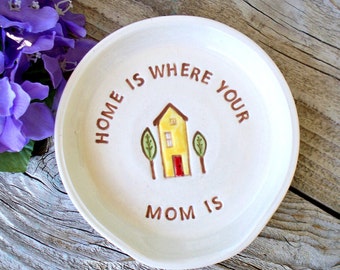 Home is Where Mom Is | Ceramic Kitchen Spoon Rest |  Personalized Spoon Rest Gift For Mom | Pottery Spoon Holder | Spoon Rest for Stove Top