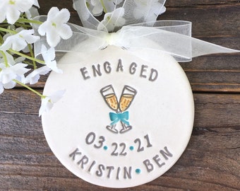 Engaged Ornament - Champagne Flutes Ceramic Engagement Ornament | Wedding Ornament | Engagement Gift Idea | Gifts for Couple