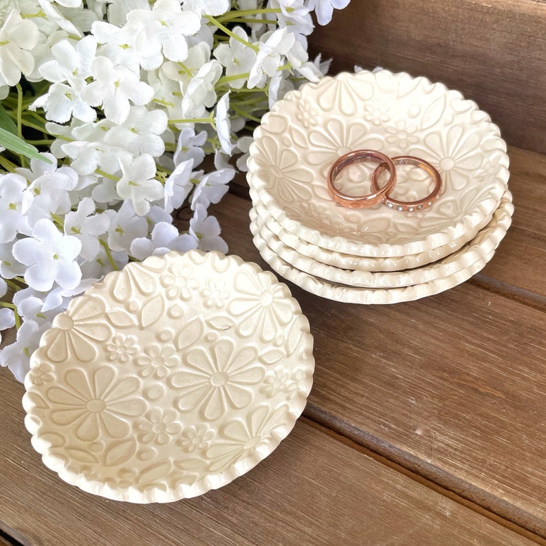 Tiny Ceramic Ring Dish: Delicate Creamy White with Exquisite Texture Perfect for Rings and Small Jewelry Ring Dish Wedding Ring Holder image 2