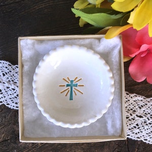 First Holy Communion Favors - Tiny Biscuit Ring Dish w/ Cross | First Holy Communion Gift | Baptism Favors | Christening Favors