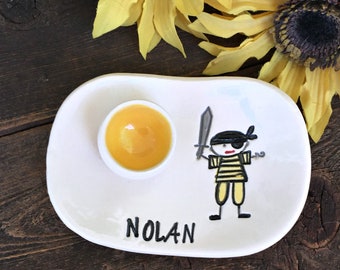 Personalized Tooth Fairy Dish - Little Boy Pirate, Ceramic Personalized Dish for Tooth Fairy Visits, Tooth Fairy Pillow Alternative